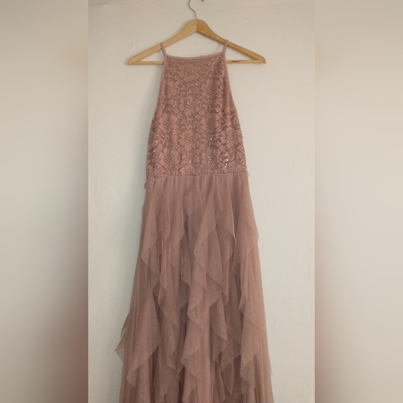 Prom Dress Wedding Dress Pink Long Ruffle Flowy Sparkle Glam Size Large - Picture 6 of 6